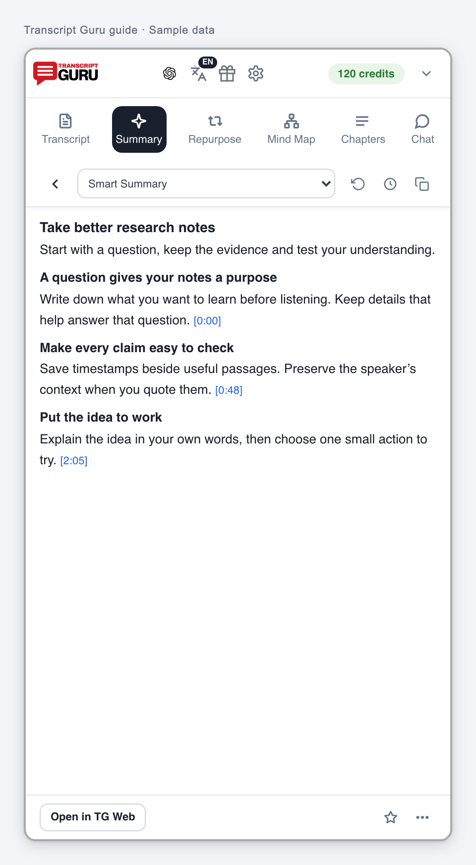 Read a saved AI summary. Current extension interface using sample data.