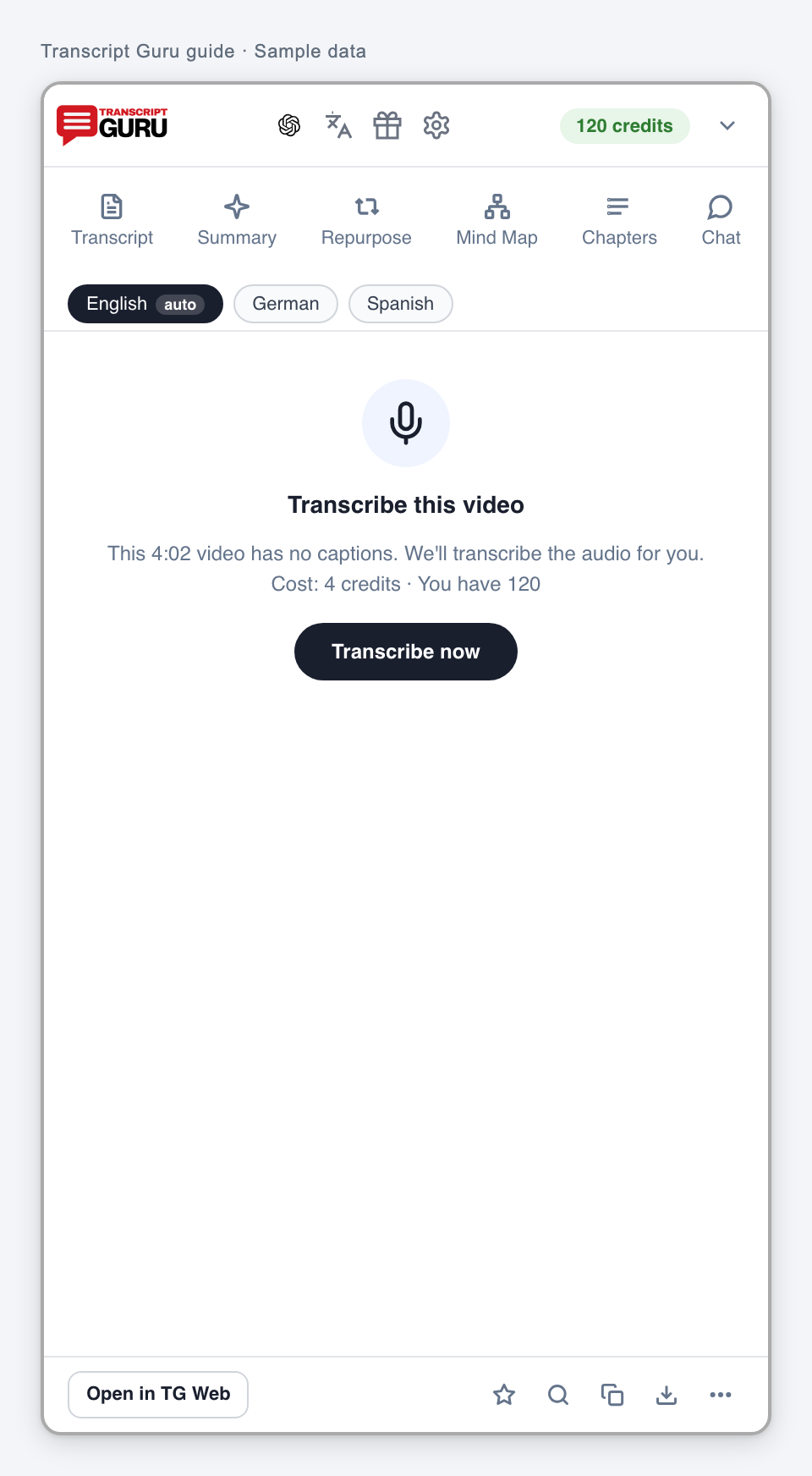 Review an AI transcription offer. Current extension interface using sample data.