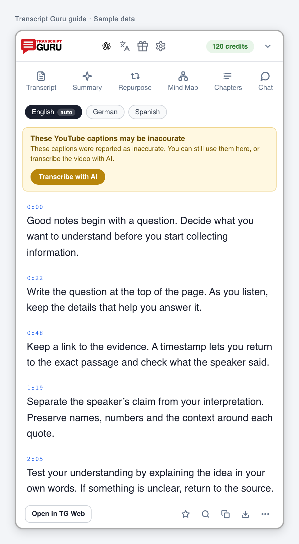 Use captions that were reported as inaccurate. Current extension interface using sample data.