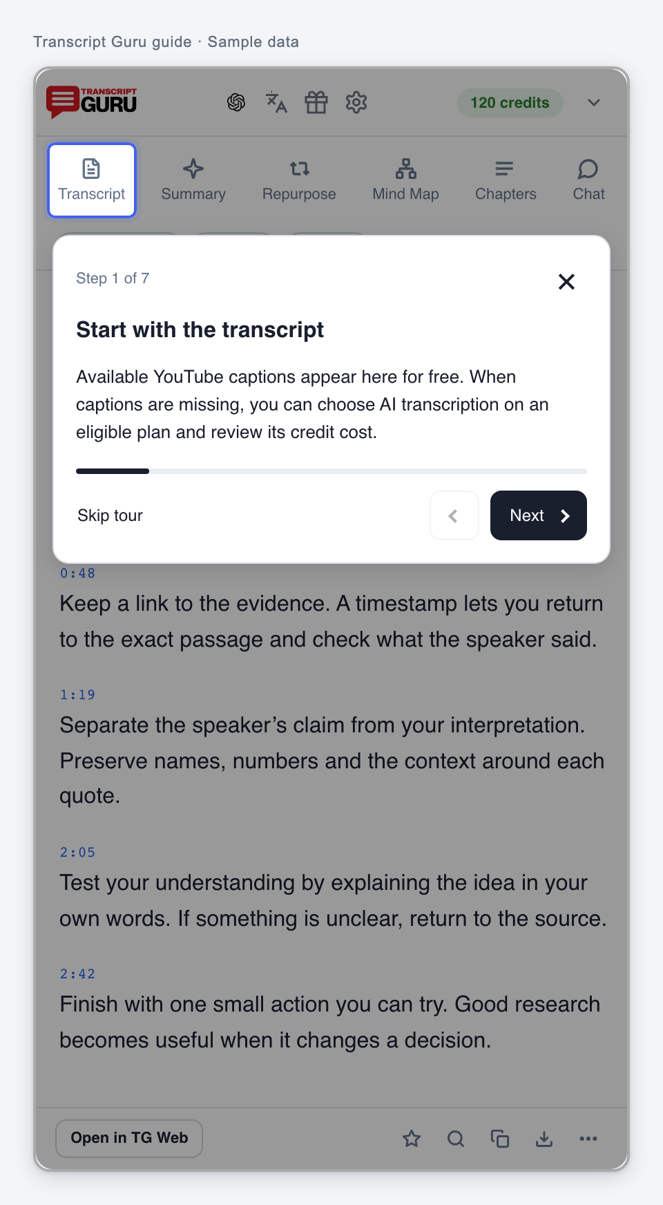 The seven-step extension tour. Current extension interface using sample data.