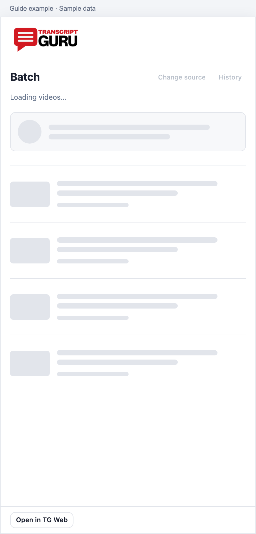 Loading a collection preview. Current extension batch interface using sample data.