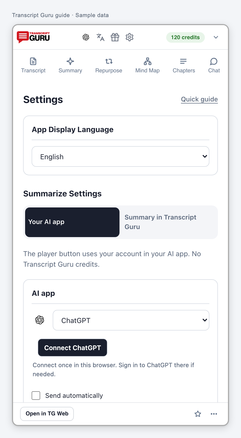 Choose how an external AI app receives a draft. Current extension interface using sample data.