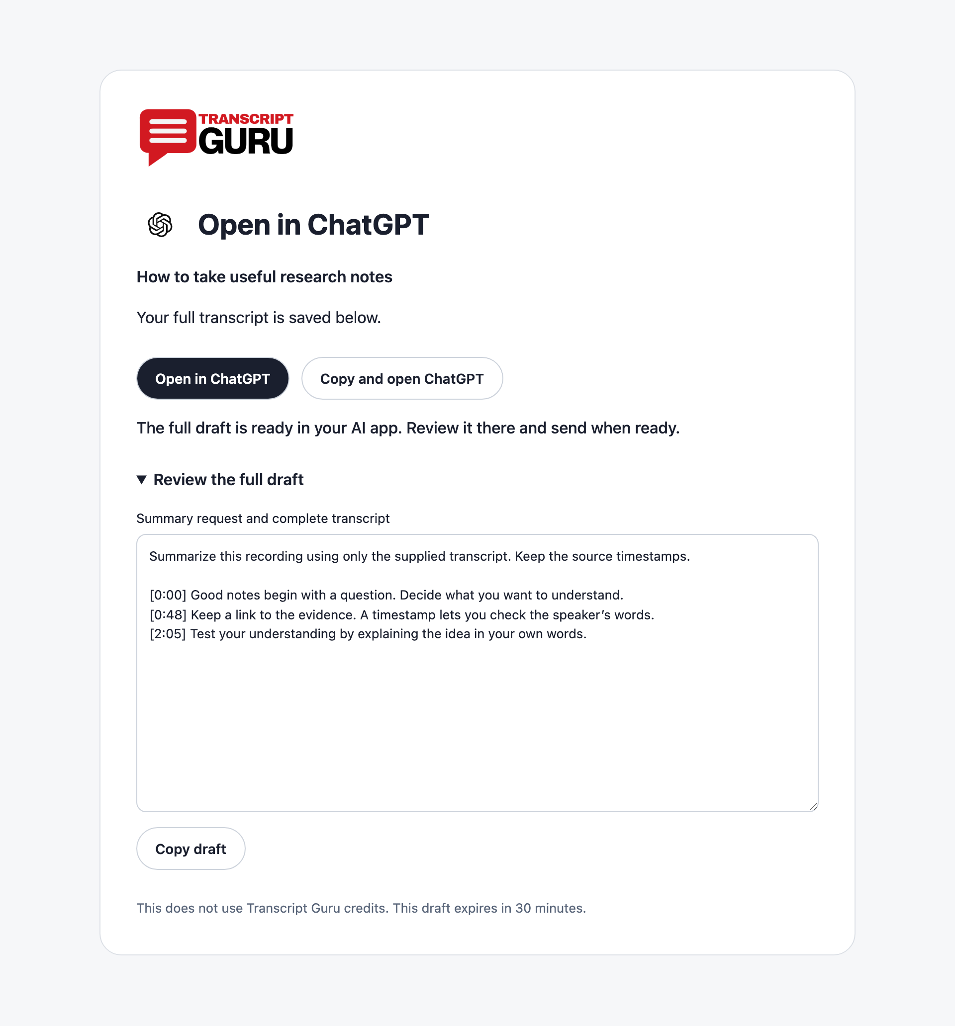 Review the full draft for your AI app. Current extension interface using sample data.