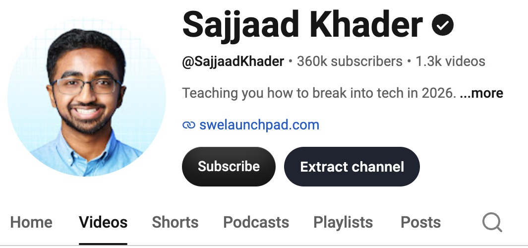 Extract channel beside Subscribe. Cropped from the installed extension on a public YouTube page.